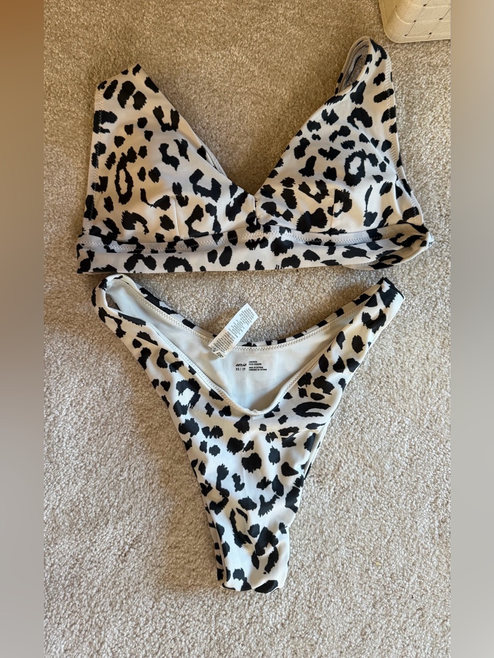 aerie Black & White Leopard Triangle Bikini Set